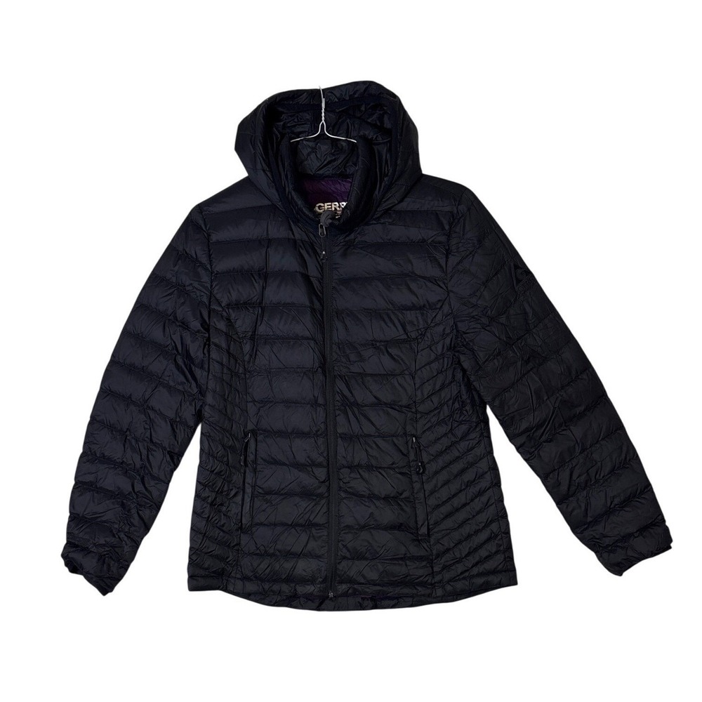 Gerry Womens Black Down Puffer Jacket Hooded Lightweight Quilted NG9391 Large